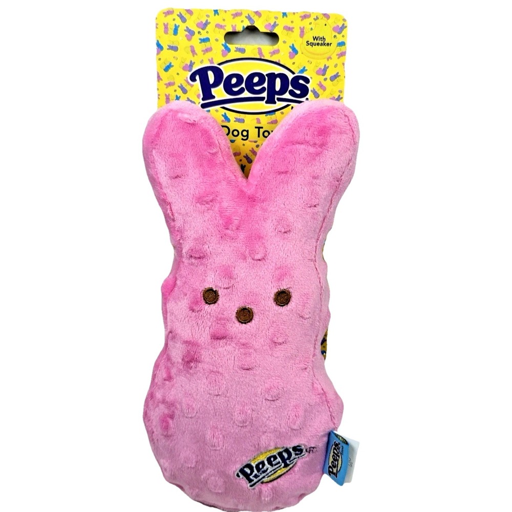 Peeps Bunny Dog Plush Squeaker Toy Pink Easter Gift Toy New